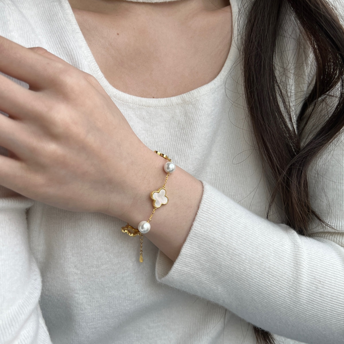 Pulsera Plata 925 perla clover