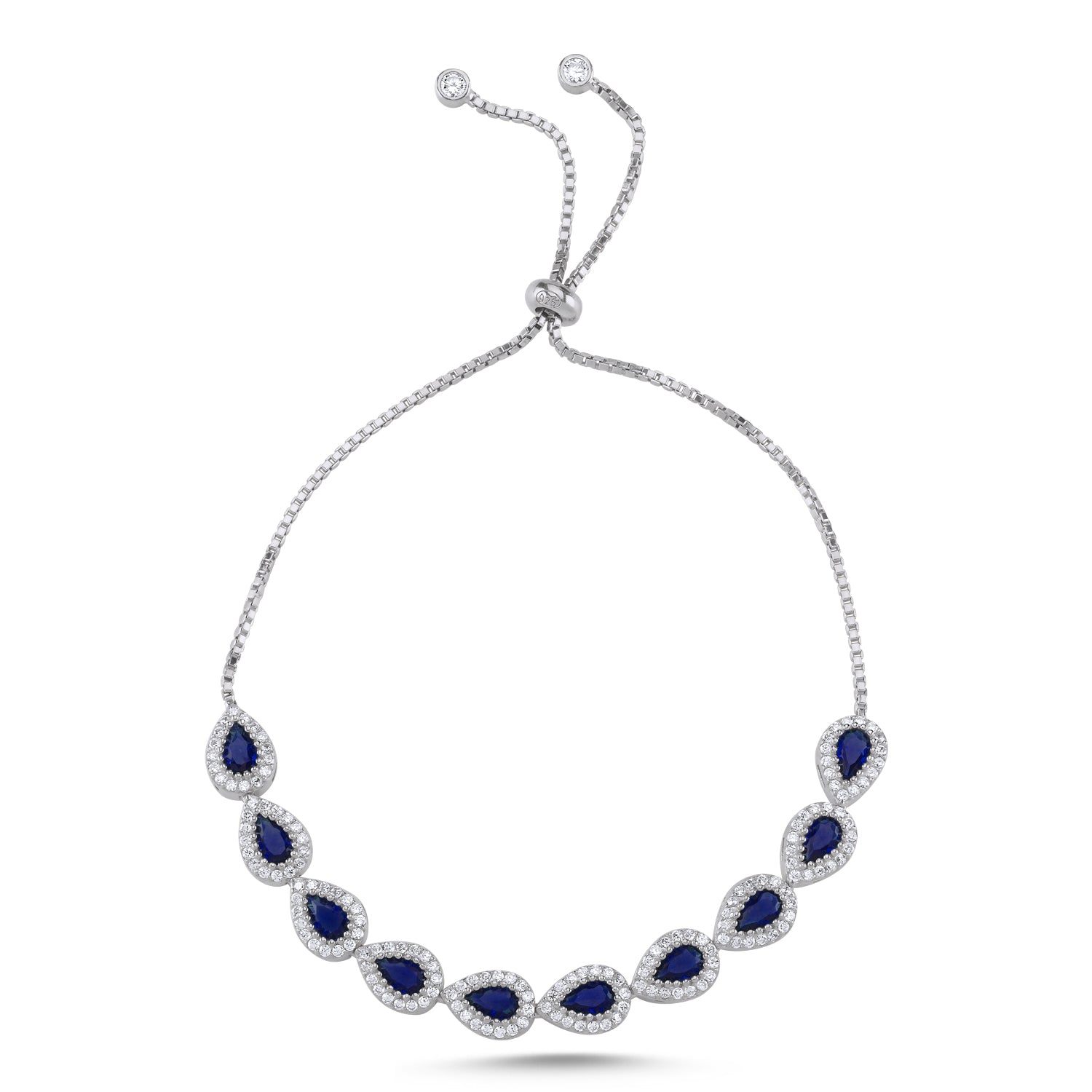 Pulsera Plata 925 Ajustable Circonia Zafiro