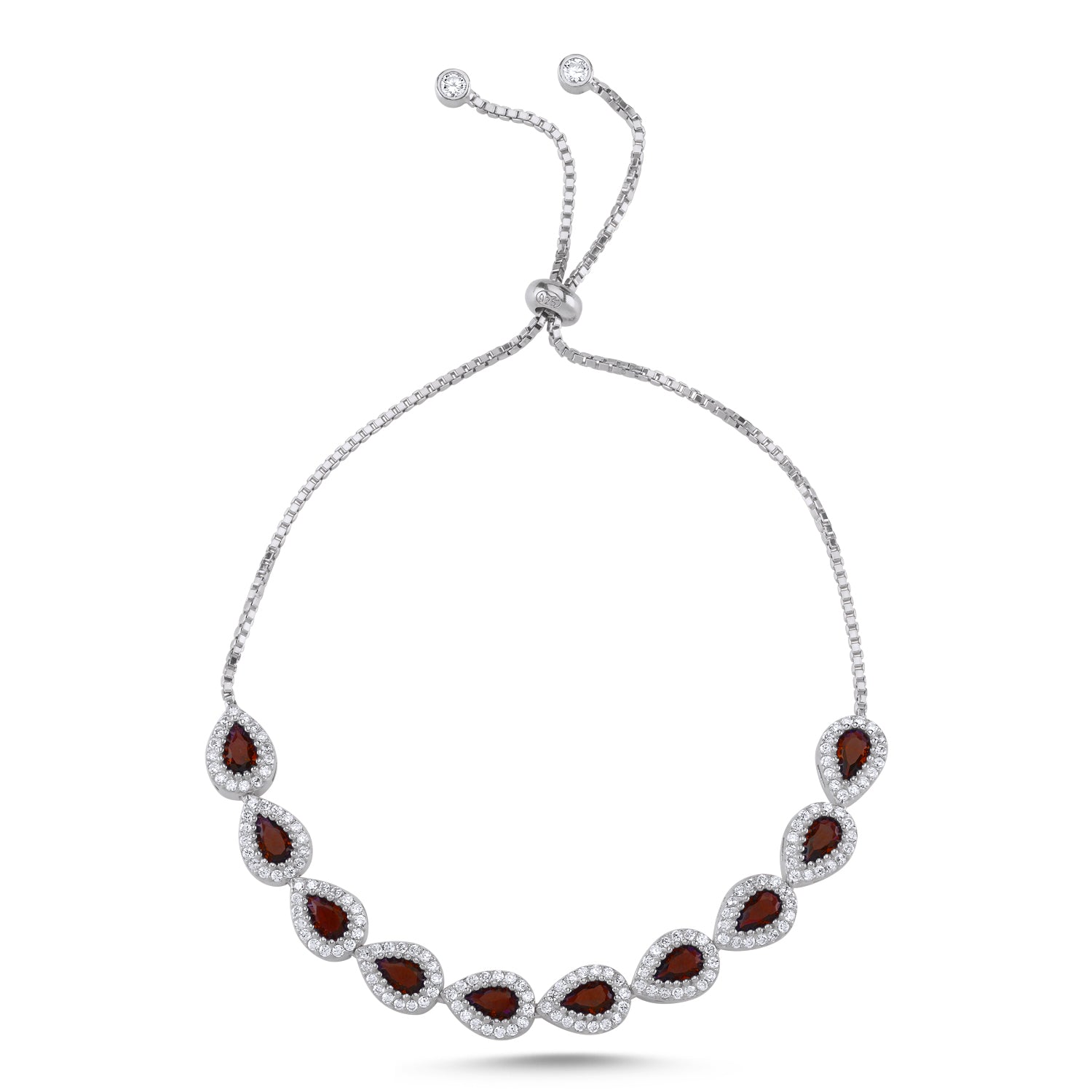 Pulsera Plata 925 Ajustable Circonia Granate