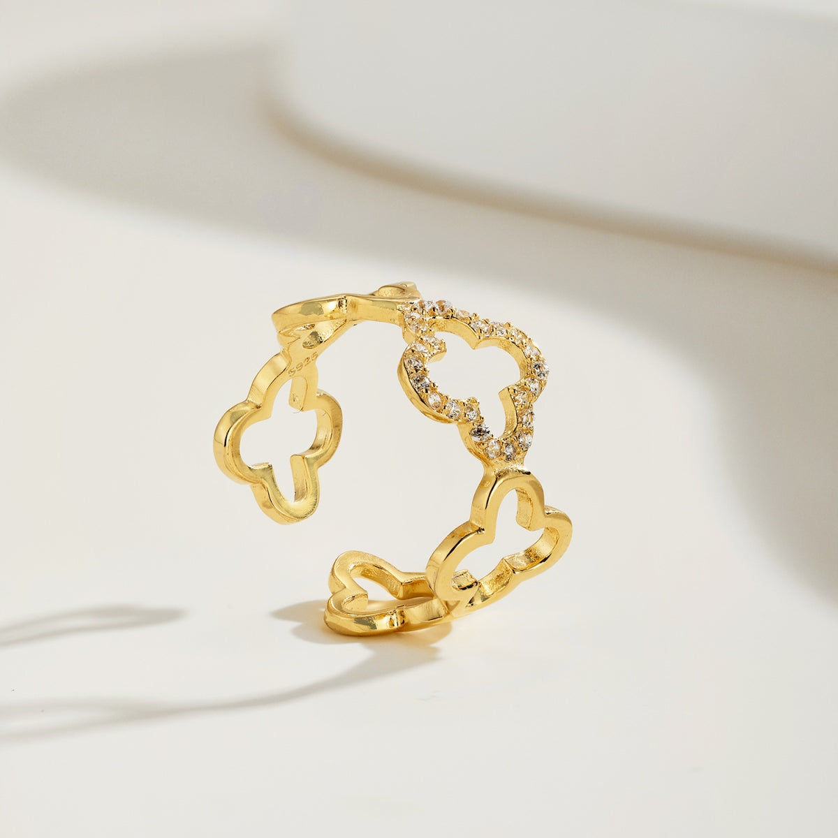 Anillo Plata 925 Ajustable Clover Circonia