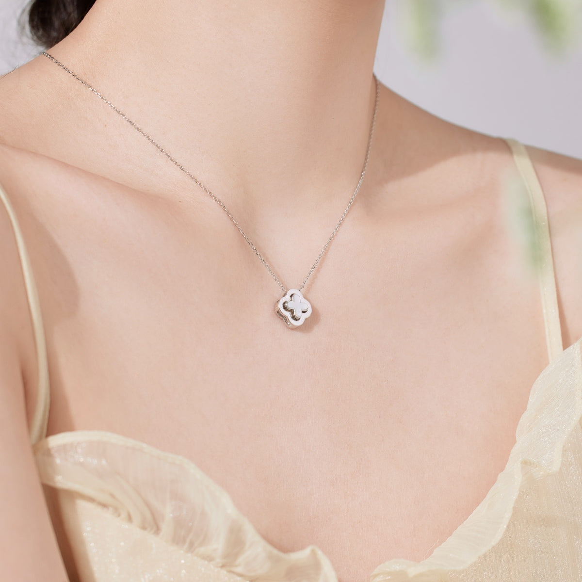 Cadena Plata 925 Clover 18 kt