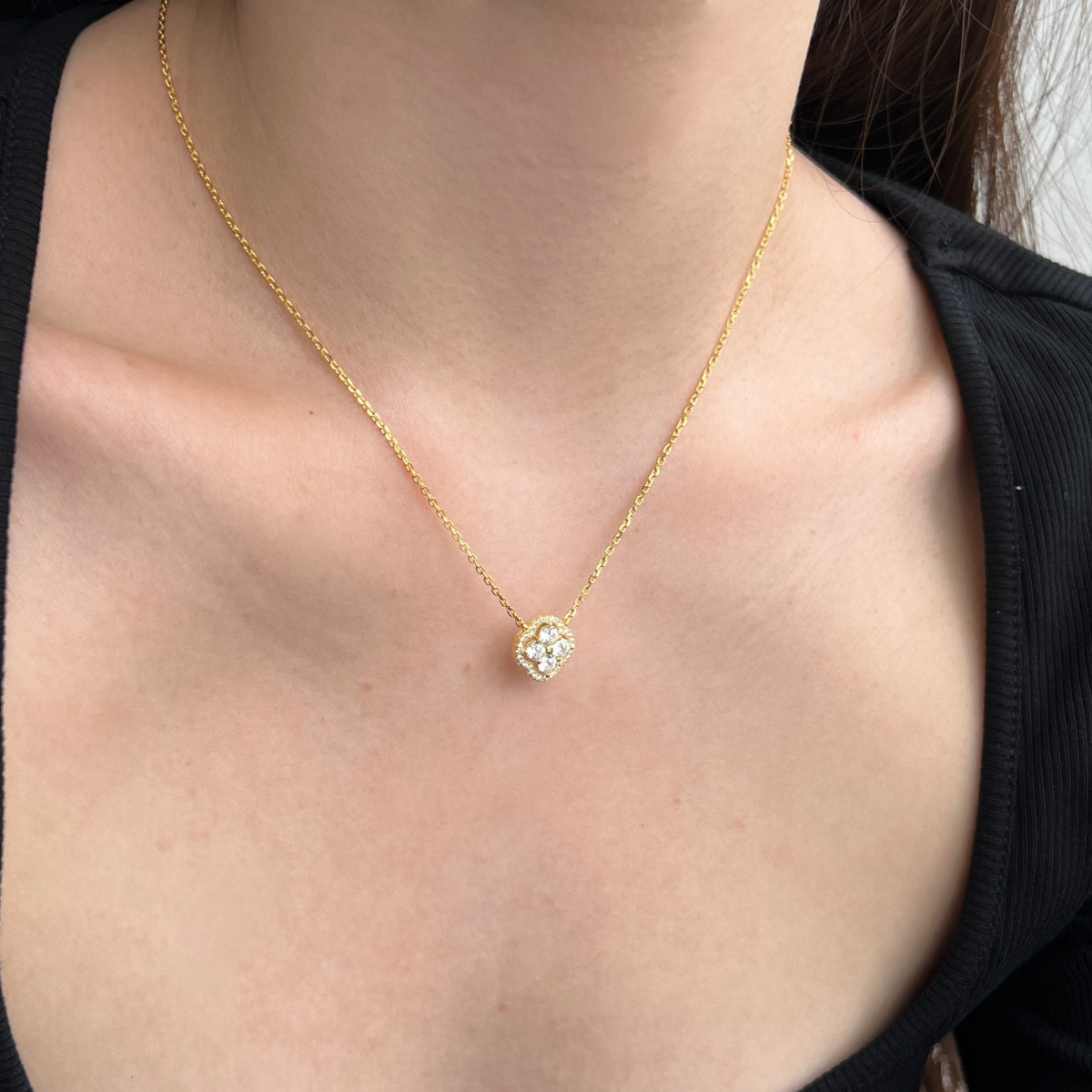 Cadena Plata 925 Clover 18 kt