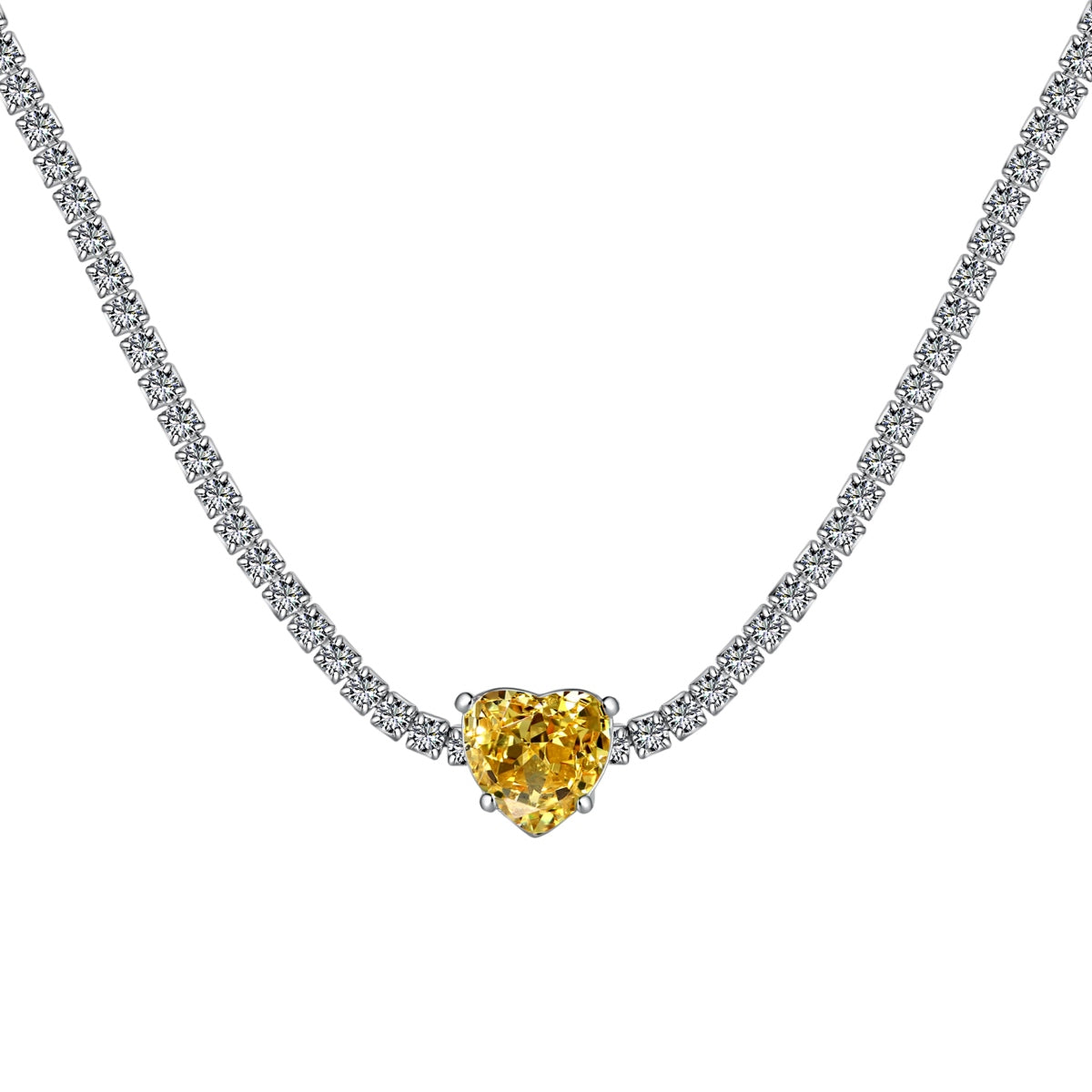 Collar Plata 925 Sterling Silver Estilo Tennis Corazon Yellow