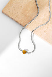 Collar Plata 925 Sterling Silver Estilo Tennis Corazon Yellow