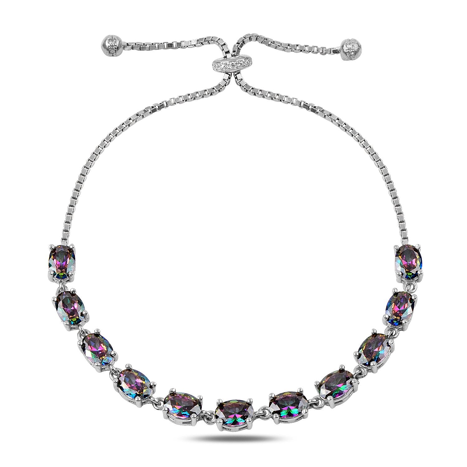 Pulsera Plata 925 Ajustable Topacio Místico.