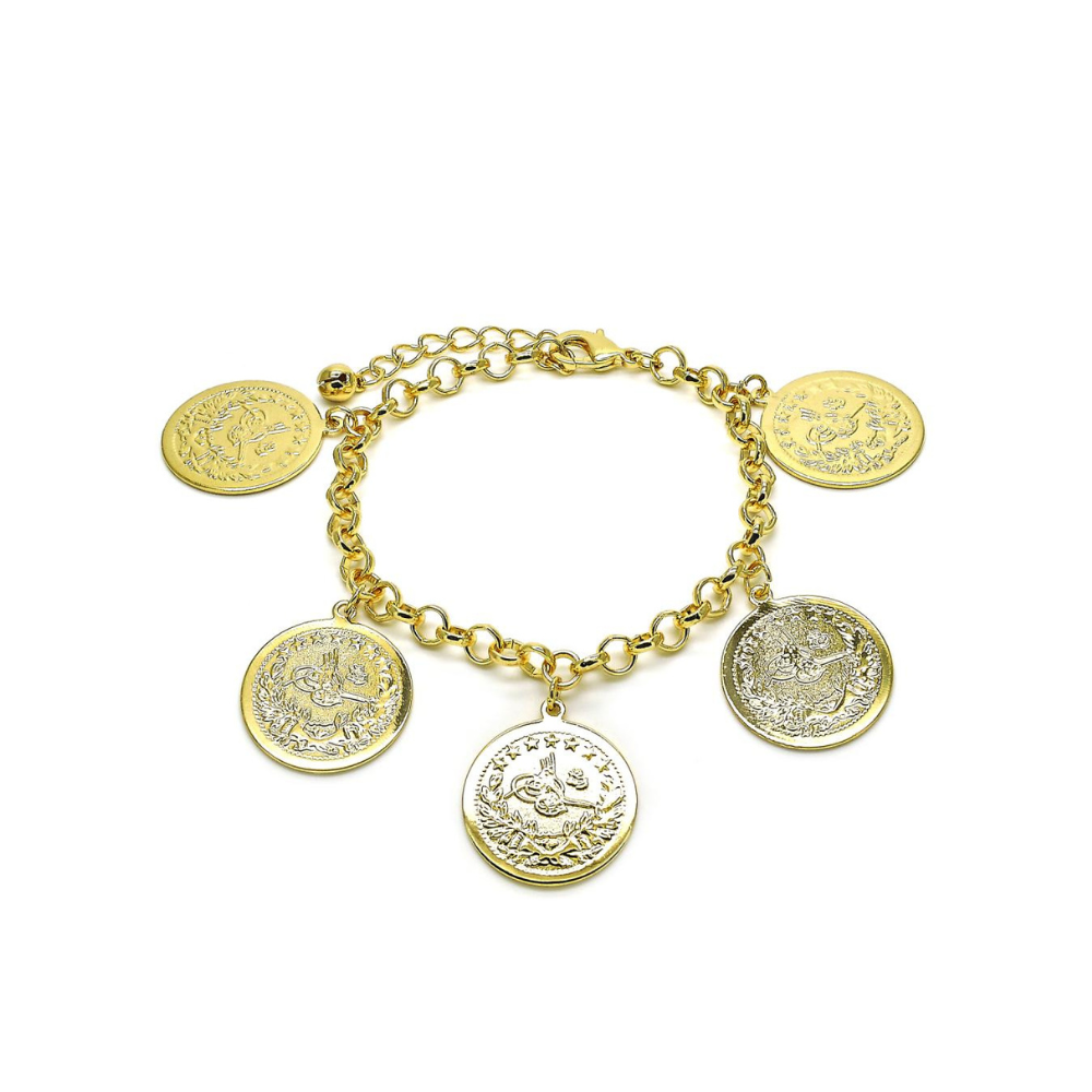 Pulsera Gold filled Monedas Colgantes Dorada