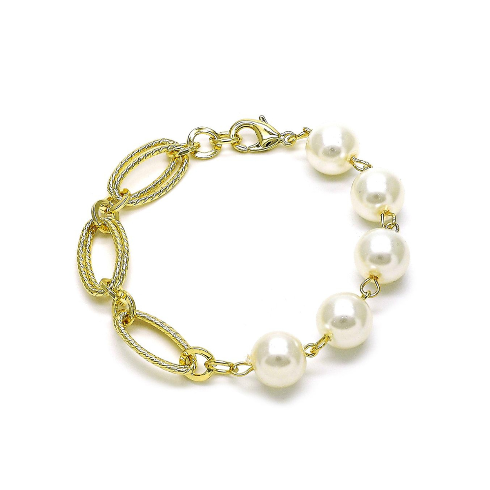 Pulsera Gold filled Perla Marfil y eslabones