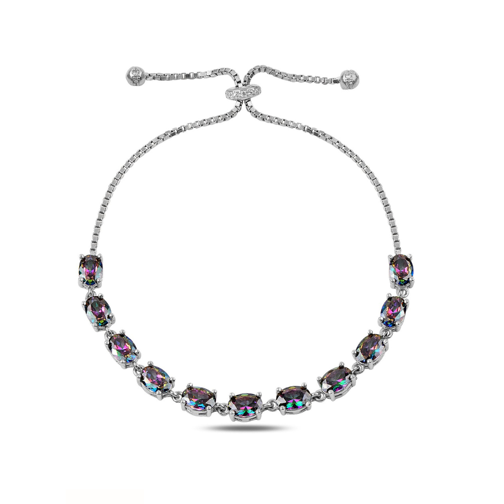 Pulsera Plata 925 Ajustable Topacio Místico.