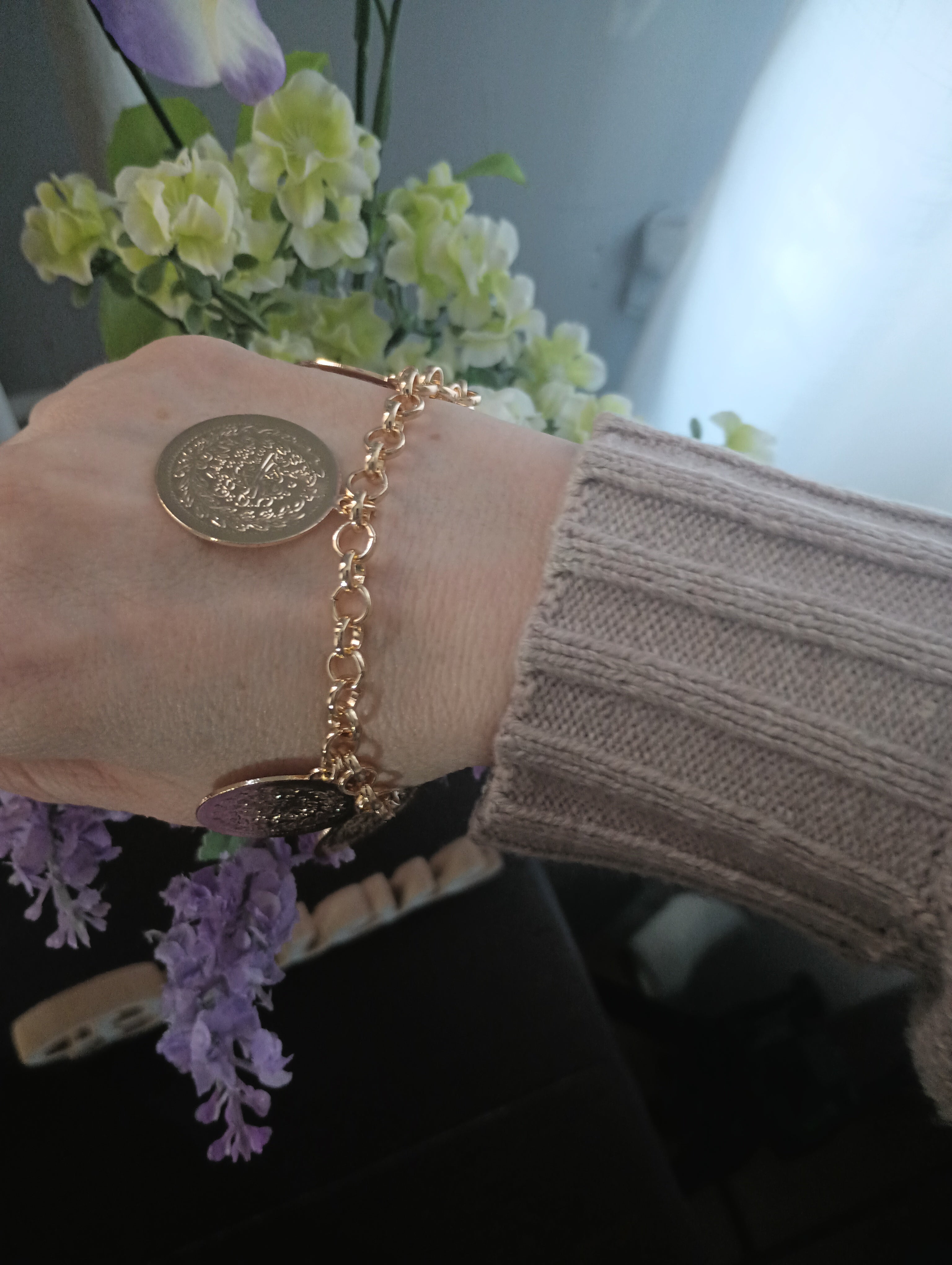Pulsera Gold filled Monedas Colgantes Dorada