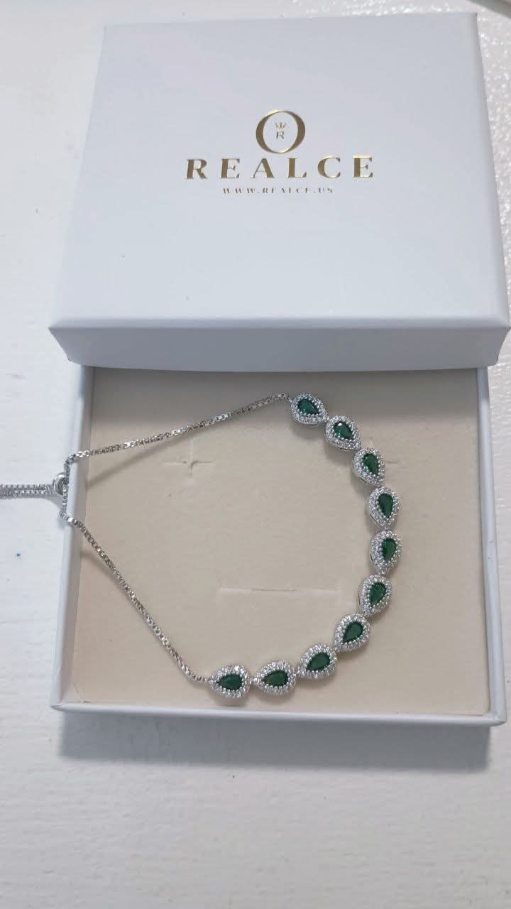 Pulsera plata 925  Ajustable Circonia Esmeralda