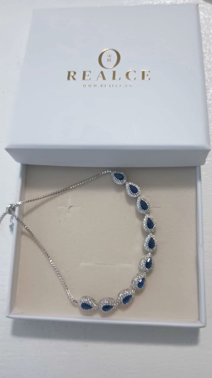 Pulsera Plata 925 Ajustable Circonia Zafiro