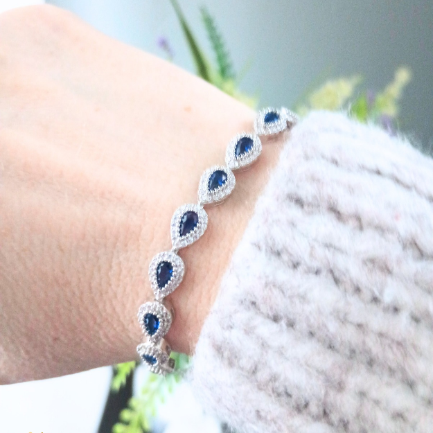 Pulsera Plata 925 Ajustable Circonia Zafiro